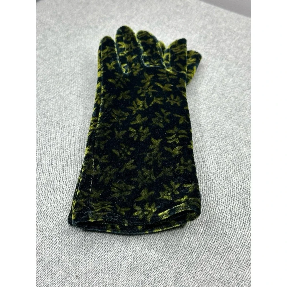Velvet Retro Gloves Green Black Womens Sz S/M